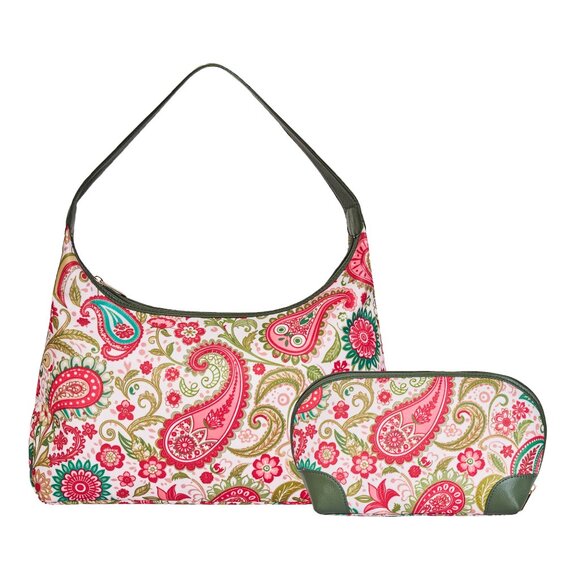 Paisley Print Sling Hobo & Cosmetic Bag Combo for Women – Fabric Shoulder Bag - Picture 1 of 5